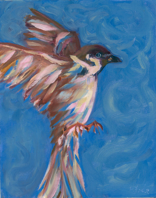original fine art oil painting sparrow flight bird art
