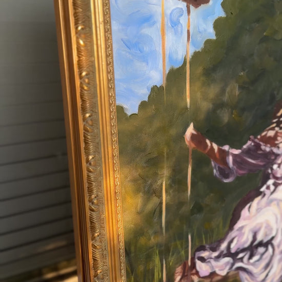 Woman oil painting landscape lake commission painting
