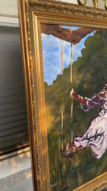Woman oil painting landscape lake commission painting

